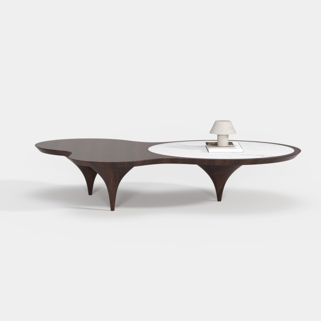 Dual-top Curved Wood Coffee Table, Italian Designer Center Table for Custom Living Space A005