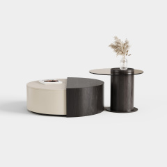 Cream Spliced Round Coffee Table & Side Table Set, Minimalist Living Room Table A026