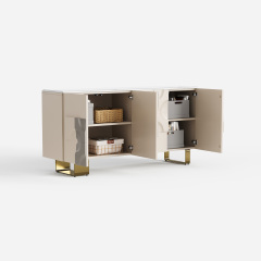 Luxury Embossed Sideboard Cabinet, Decorative Buffet with Gold Metal Legs 13
