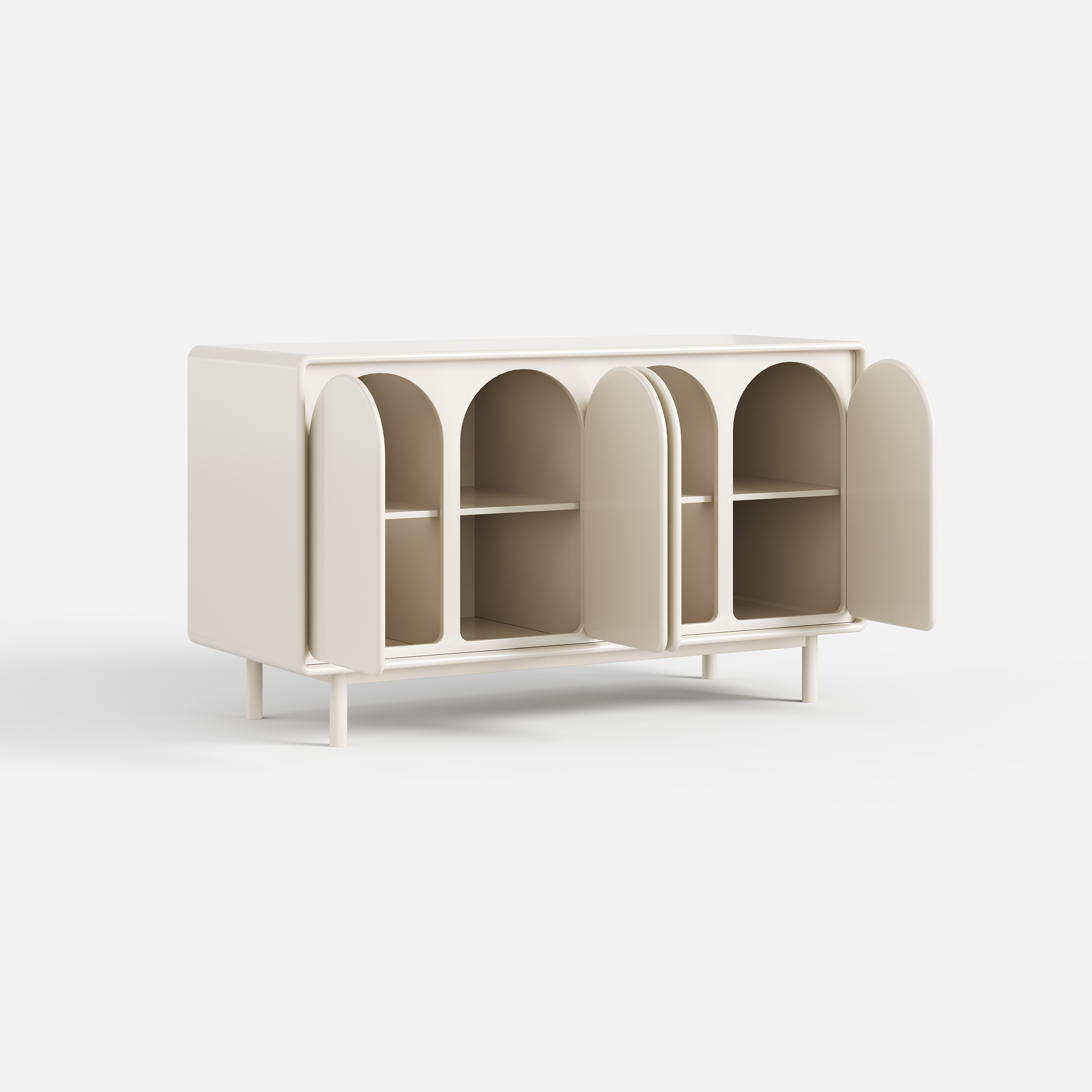 Cream Curved Door Sideboard, Minimalist 4 Doors Buffet Storage Cabinet 29