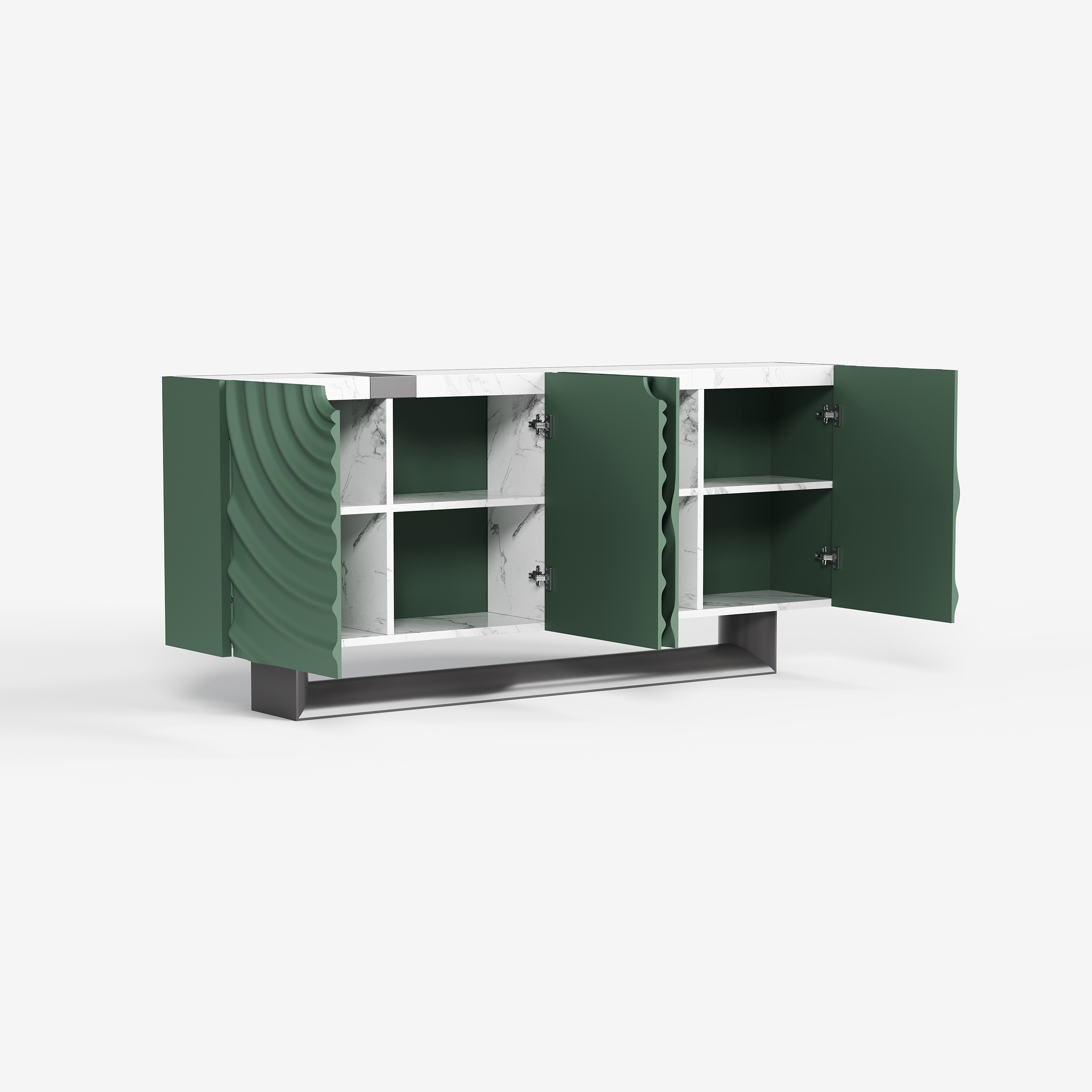 Modern Textured Wave Sideboard, Green Decorative Buffet Storage Cabinet for Living Room Entryway 68
