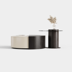 Cream Spliced Round Coffee Table & Side Table Set, Minimalist Living Room Table A026