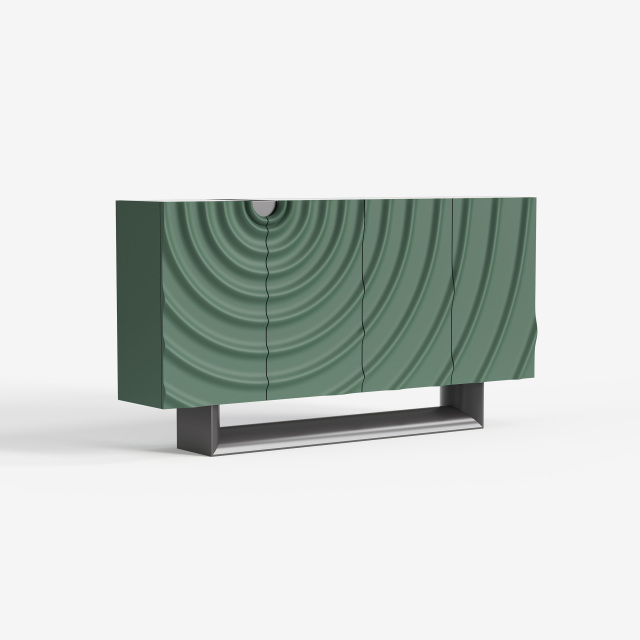 Contemporary 3D Wave Pattern Sideboard, Green Accent Buffet Cabinet with Storage 67
