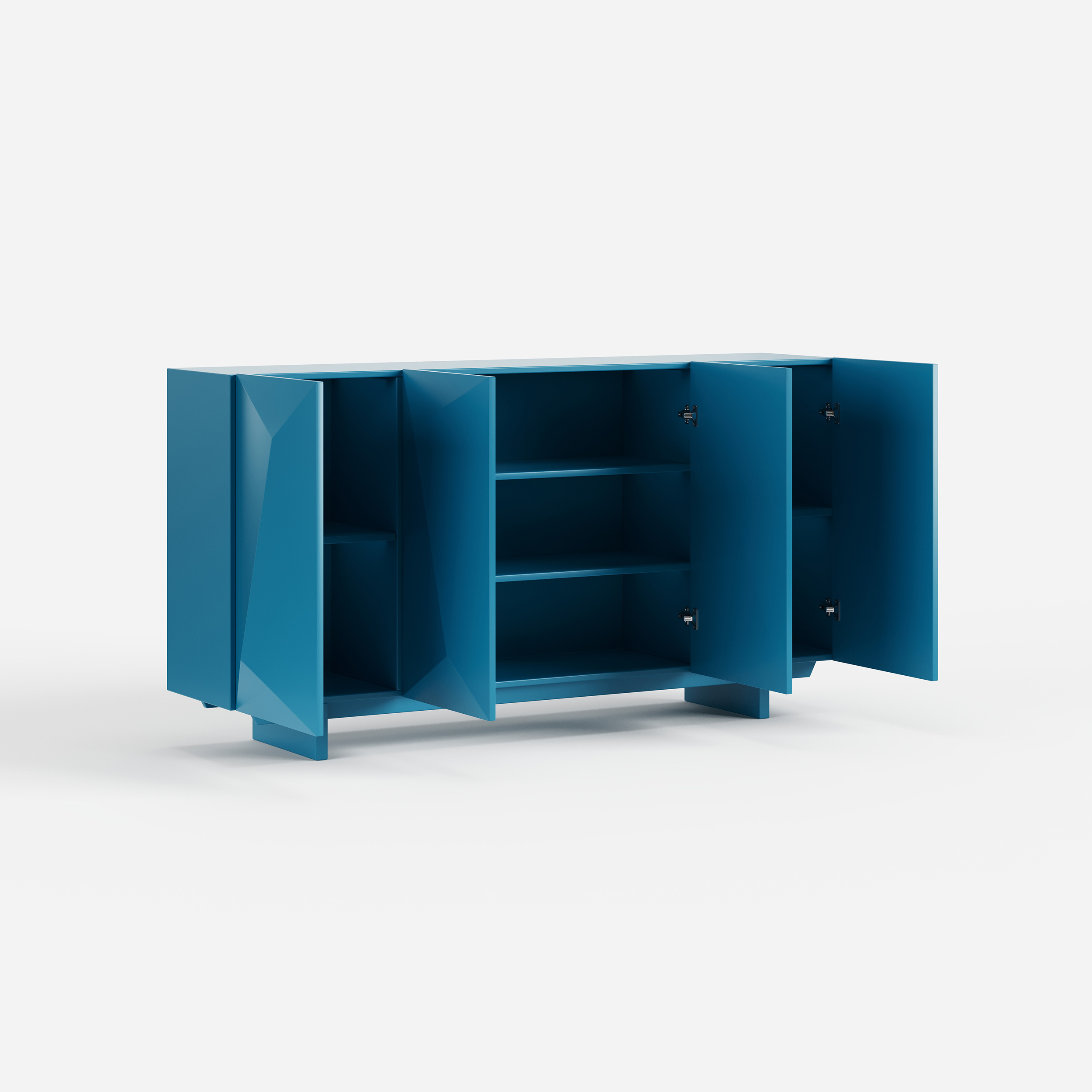 Artistic 3D Geometric Sideboard Cabinet, Blue Accent Buffet Storage Furniture 07