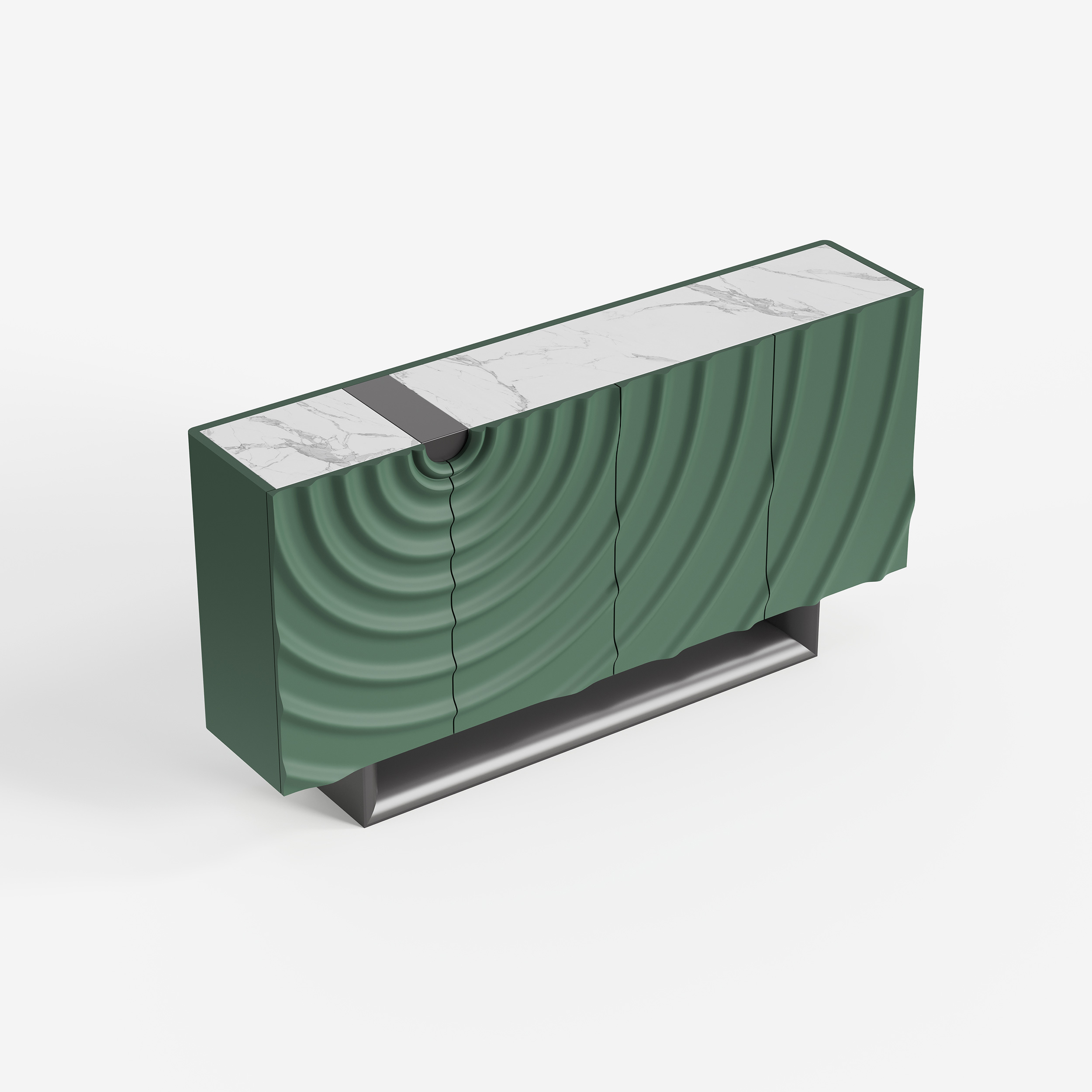Contemporary 3D Wave Pattern Sideboard, Green Accent Buffet Cabinet with Storage 67