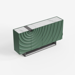 Contemporary 3D Wave Pattern Sideboard, Green Accent Buffet Cabinet with Storage 67