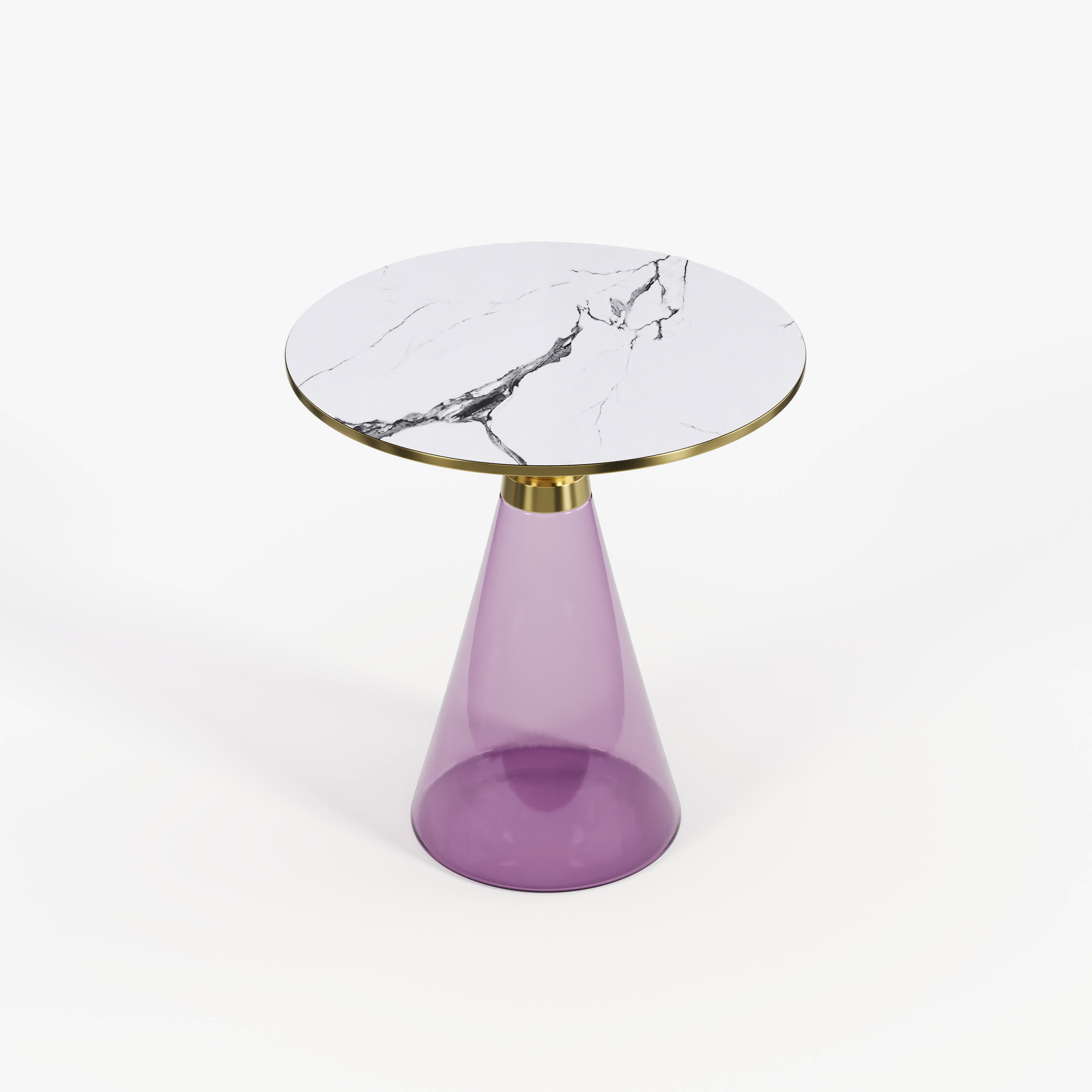 Purple Glass & Gold Metal Side Table, Luxury Decorative Accent End Table for Villa Interior A001