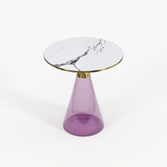 Purple Glass & Gold Metal Side Table, Luxury Decorative Accent End Table for Villa Interior A001