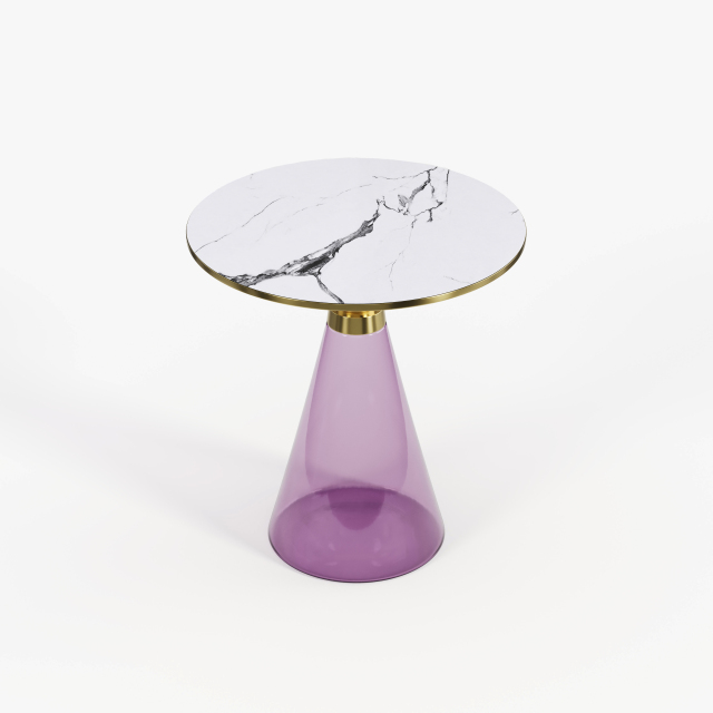 Purple Glass & Gold Metal Side Table, Luxury Decorative Accent End Table for Villa Interior A001