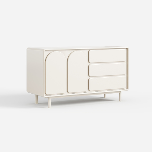 Cream Curved Sideboard Cabinet, Modern Buffet Storage Cabinet with Drawers for Home 30