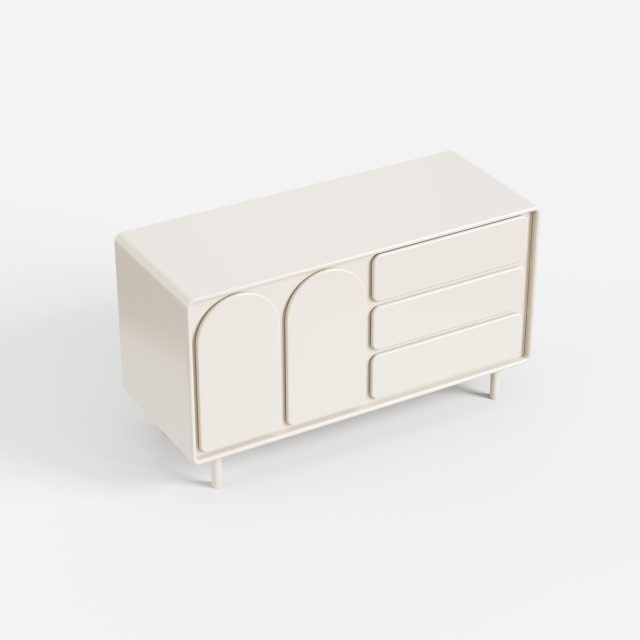 Cream Curved Sideboard Cabinet, Modern Buffet Storage Cabinet with Drawers for Home 30