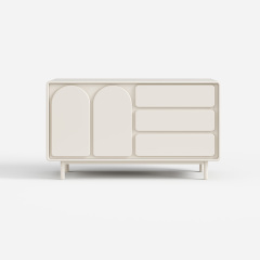 Cream Curved Sideboard Cabinet, Modern Buffet Storage Cabinet with Drawers for Home 30