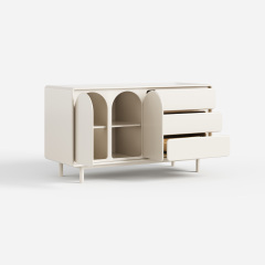 Cream Curved Sideboard Cabinet, Modern Buffet Storage Cabinet with Drawers for Home 30