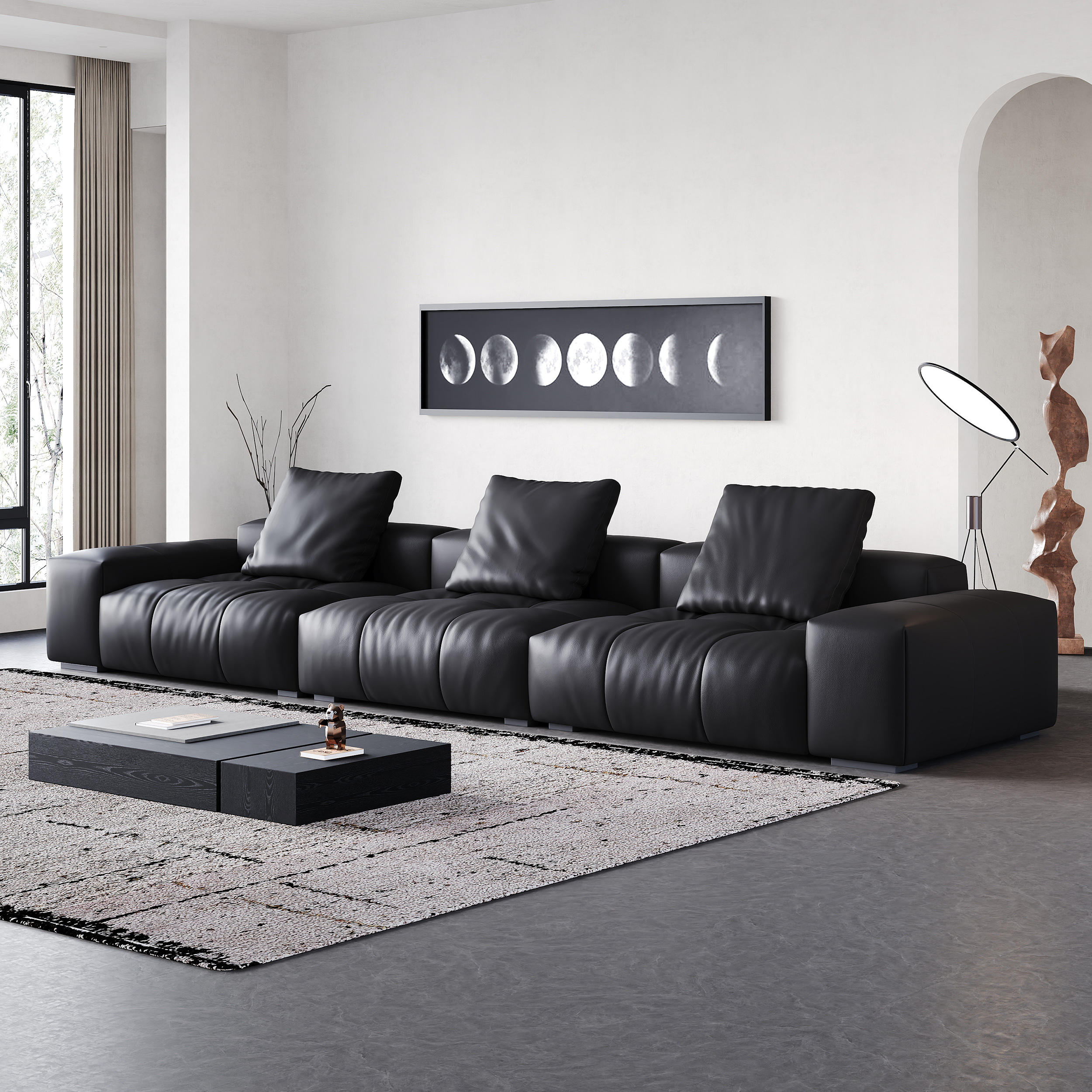 Modern Black Pixel Sofa, Minimalist Upholstered Corner Sofa for Living Room 910#