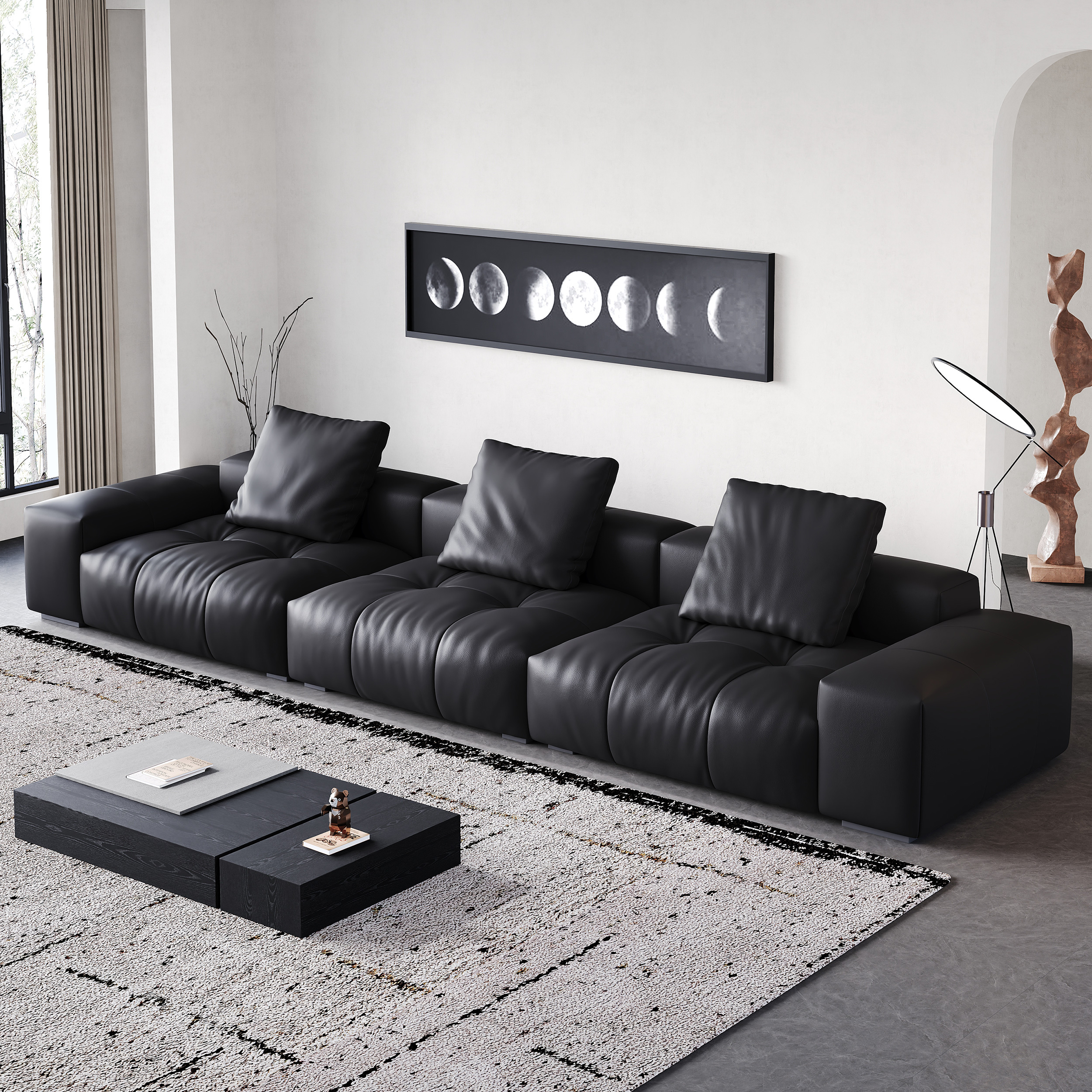Modern Black Pixel Sofa, Minimalist Upholstered Corner Sofa for Living Room 910#
