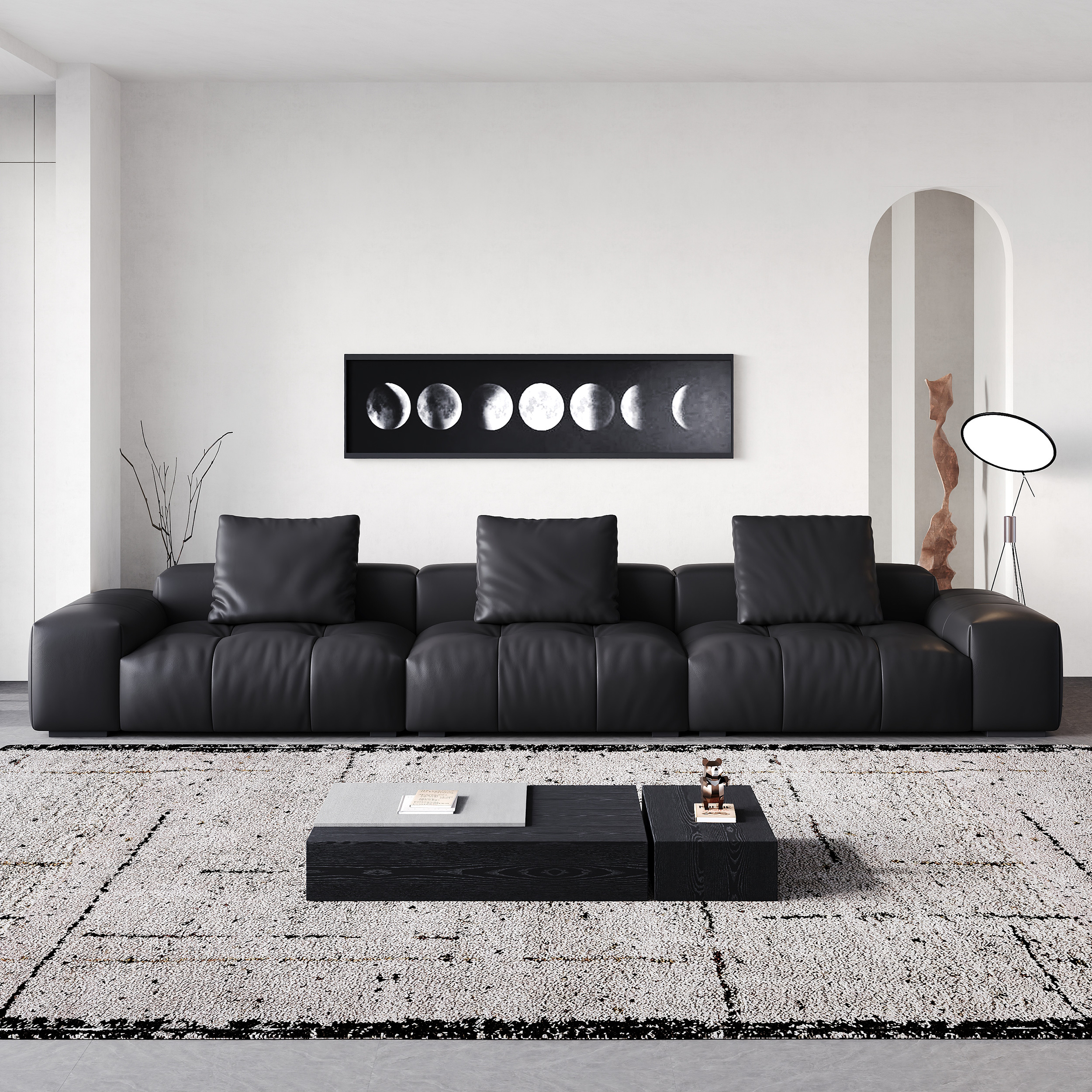 Modern Black Pixel Sofa, Minimalist Upholstered Corner Sofa for Living Room 910#