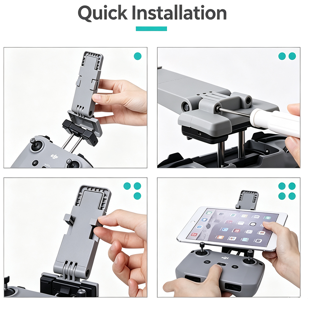 Tablet mount installed on DJI Mini 2 remote controller