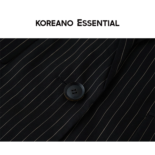 Black Camel Stripe Wide Shoulder Silhouette Suit