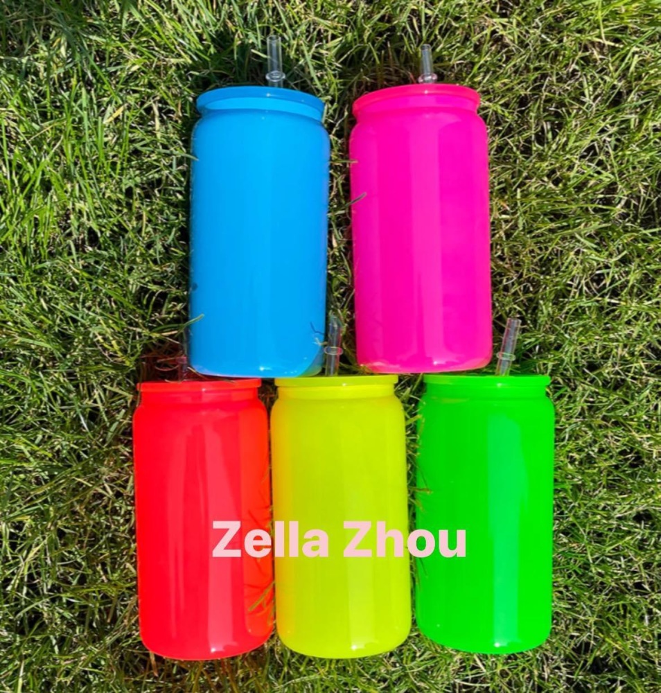 Zella 16oz mix colors neon glass cup US Warehouse