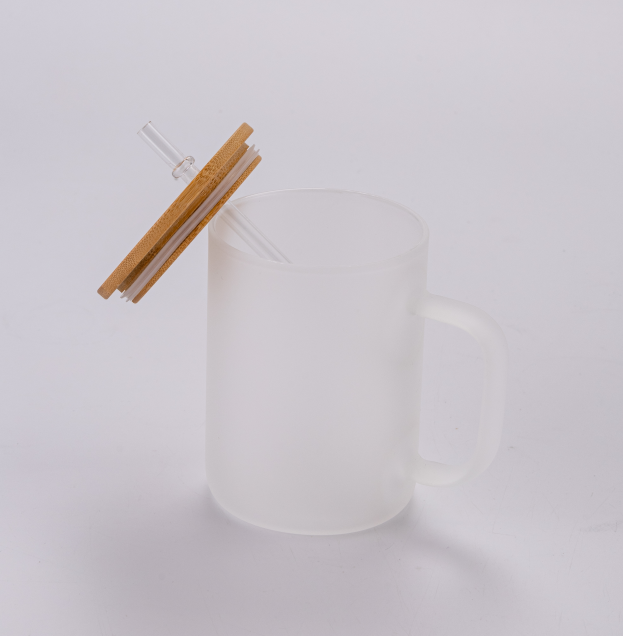 Zella 15oz Clear Snowglobe Frosted Sublimation Glass Cups With Bamboo Lids and Handles USA Warehouse