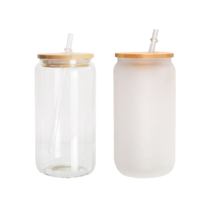 Zella 16oz Clear Frosted Sublimation Glass Cups With Bamboo Lids USA Warehouse