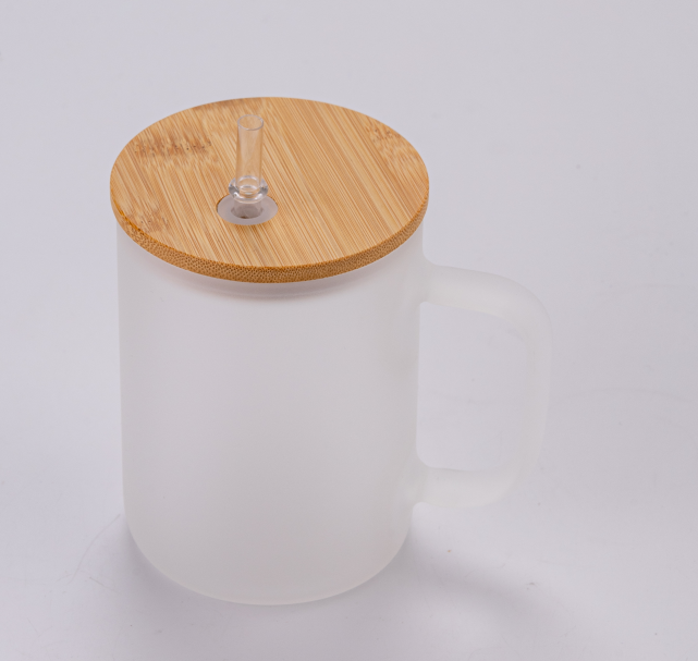 Zella 15oz Clear Snowglobe Frosted Sublimation Glass Cups With Bamboo Lids and Handles USA Warehouse