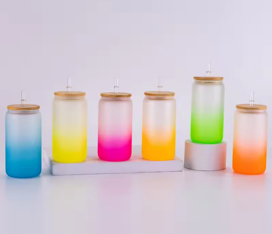 Zella 16oz Gradient Color Sublimation Glass Can with Bamboo Lid USA Warehouse