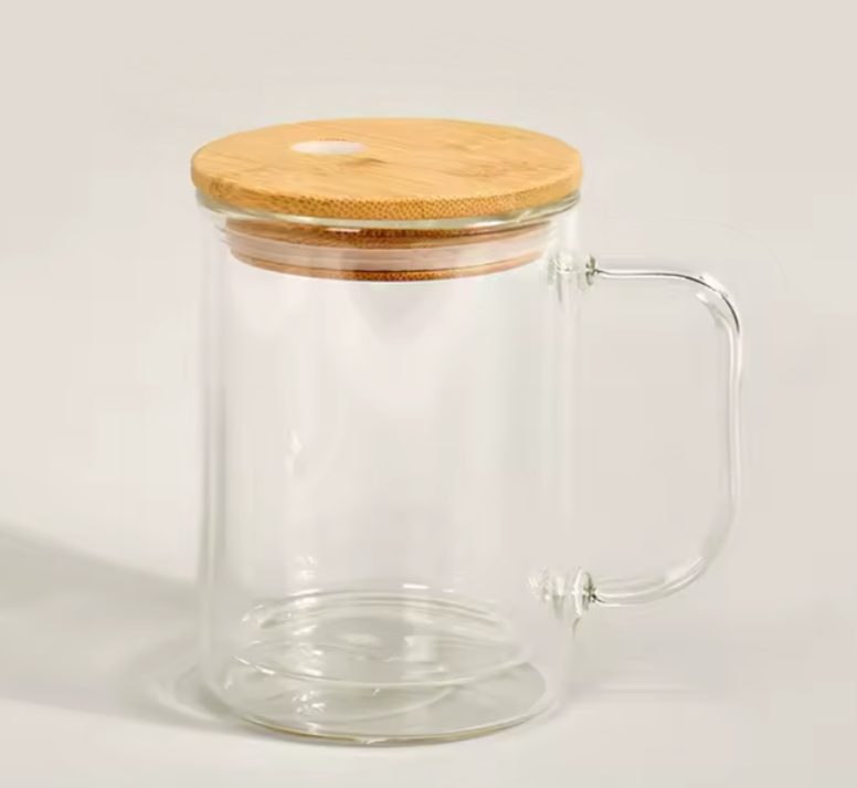 Zella 15oz Clear Snowglobe Frosted Sublimation Glass Cups With Bamboo Lids and Handles USA Warehouse