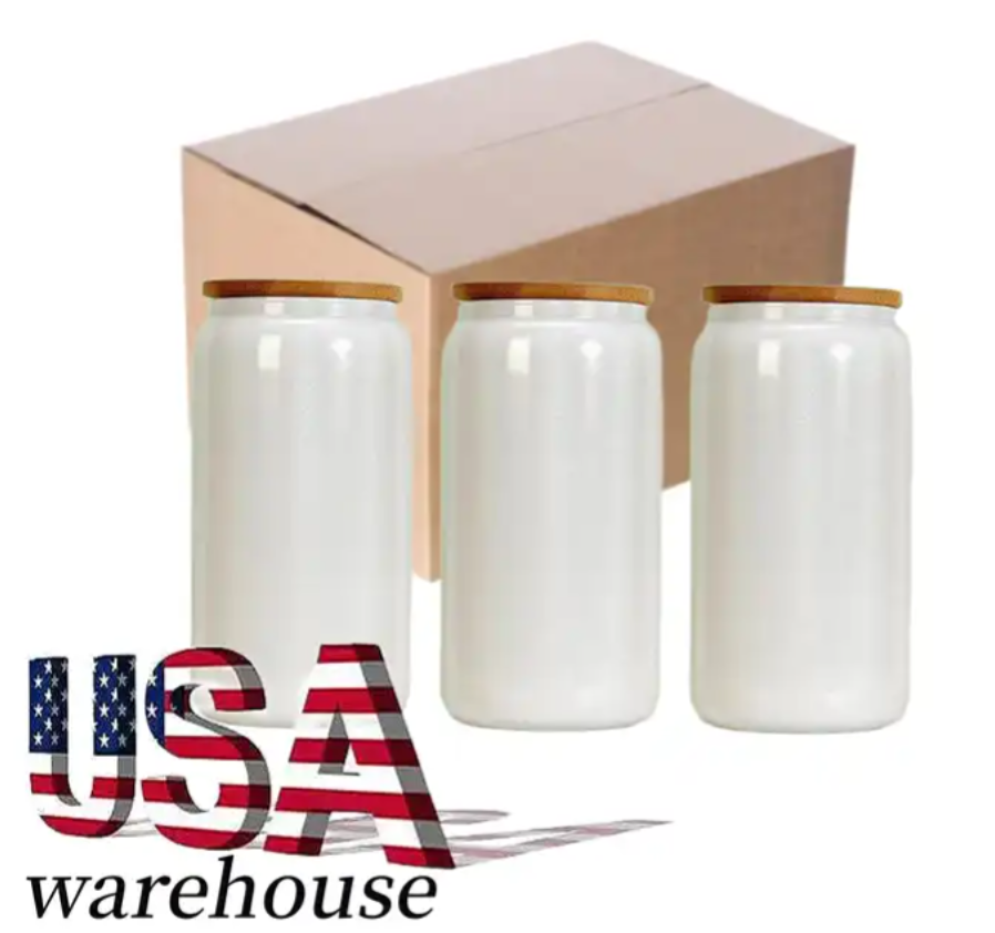 Zella 16oz Sublimation Glitter Glass Cups with Bamboo Lids USA Warehouse