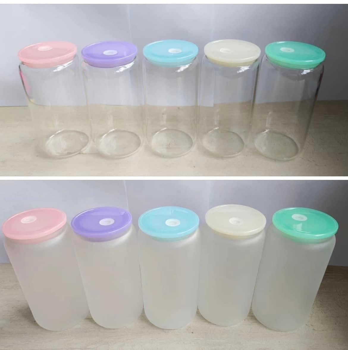 Zella 16oz Sublimation Clear Frosted Glass Cups With Mixed Colored PP Lids USA Warehouse