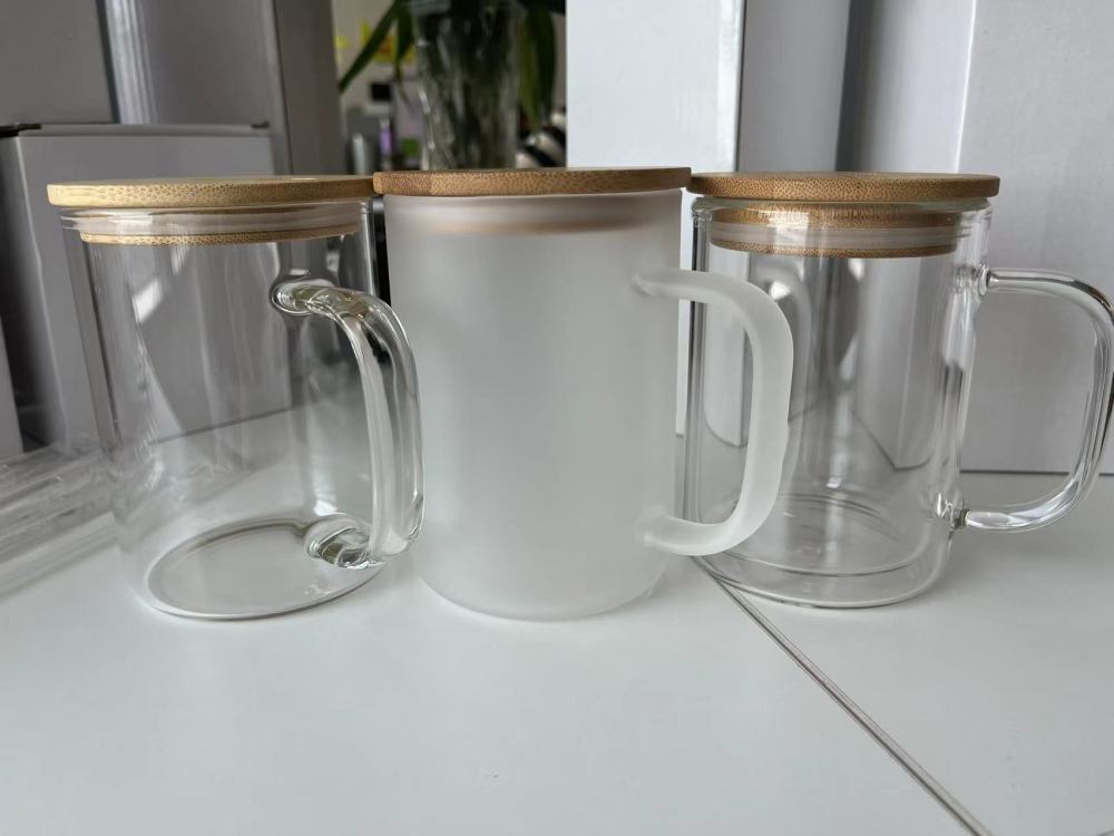 Zella 15oz Clear Snowglobe Frosted Sublimation Glass Cups With Bamboo Lids and Handles USA Warehouse