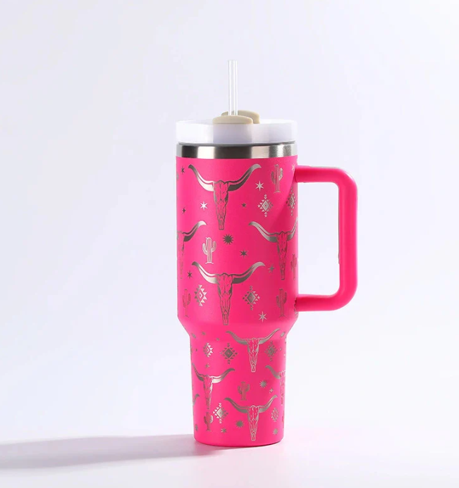 Zella 40oz ox-head laser printed travel mug tumbler with straw&lids