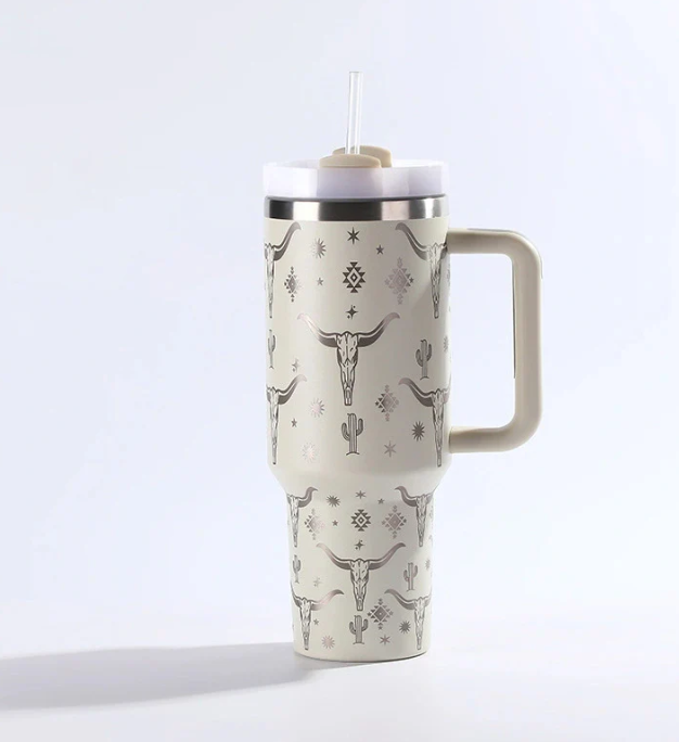 Zella 40oz ox-head laser printed travel mug tumbler with straw&lids