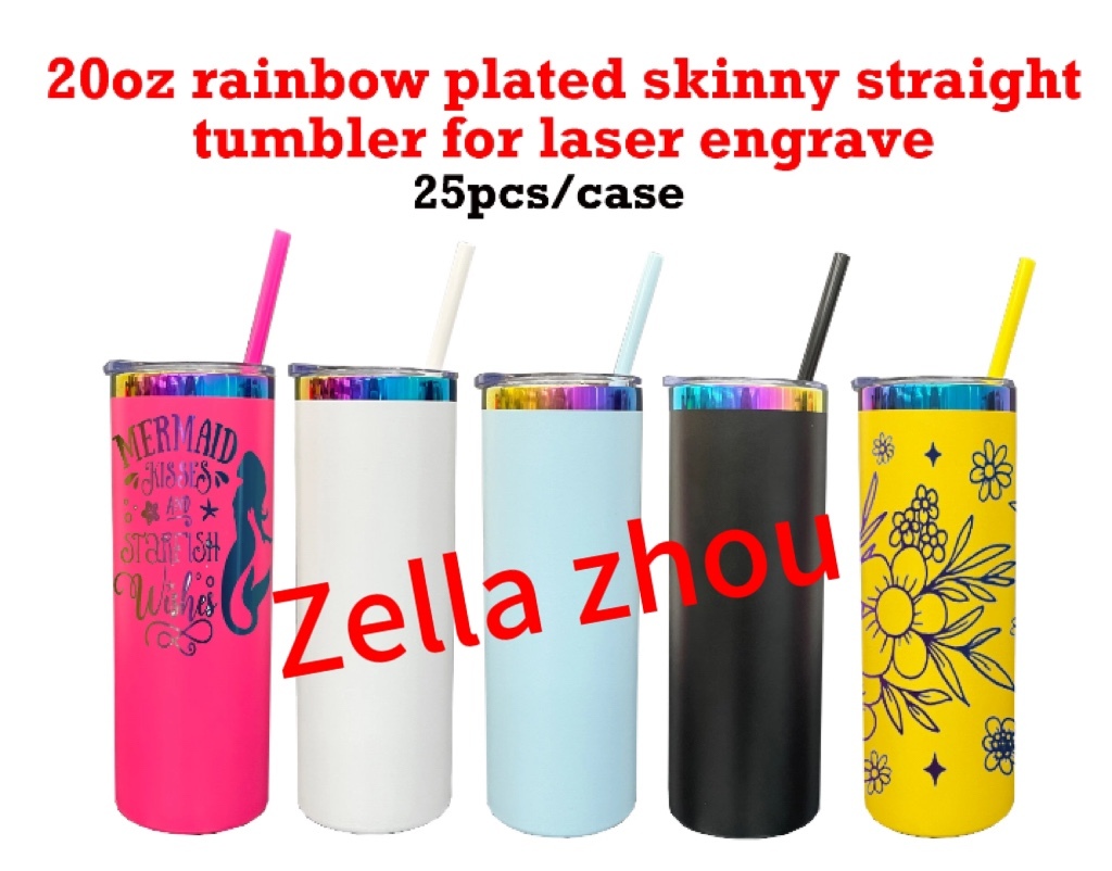 Zella 20oz rainbow underneath powder coated stainless steel straight tumblers