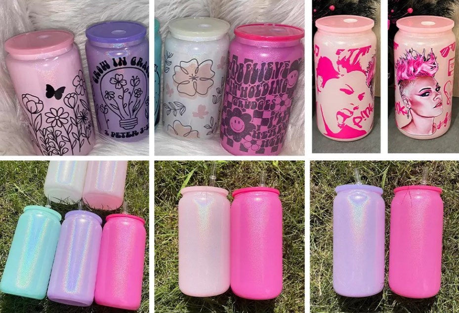 Zella 16oz Sublimation Glitter Glass Cups with PP Lids USA Warehouse