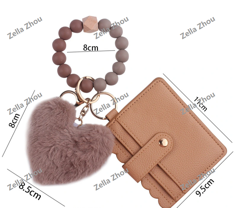 Zella Valentine‘s Day Cartoon plush love wallet with silicone beaded bracelet