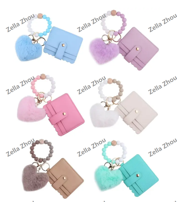 Zella Valentine‘s Day Cartoon plush love wallet with silicone beaded bracelet