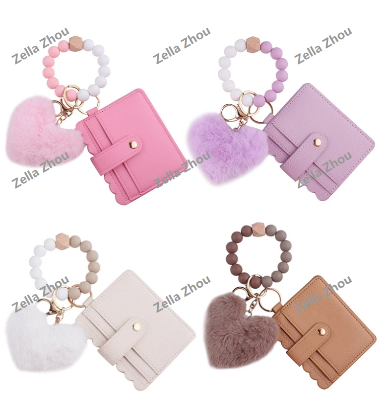 Zella Valentine‘s Day Cartoon plush love wallet with silicone beaded bracelet