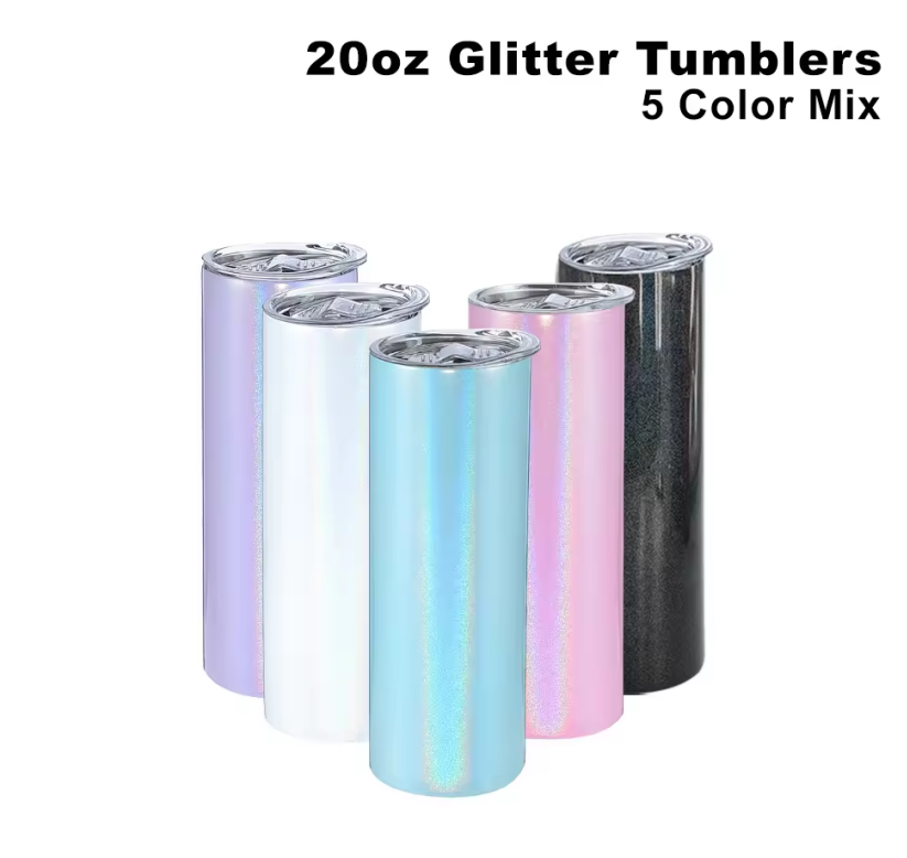 Zella 20oz White Glitter Shimmer Sublimation Tumblers USA Warehouse RTS