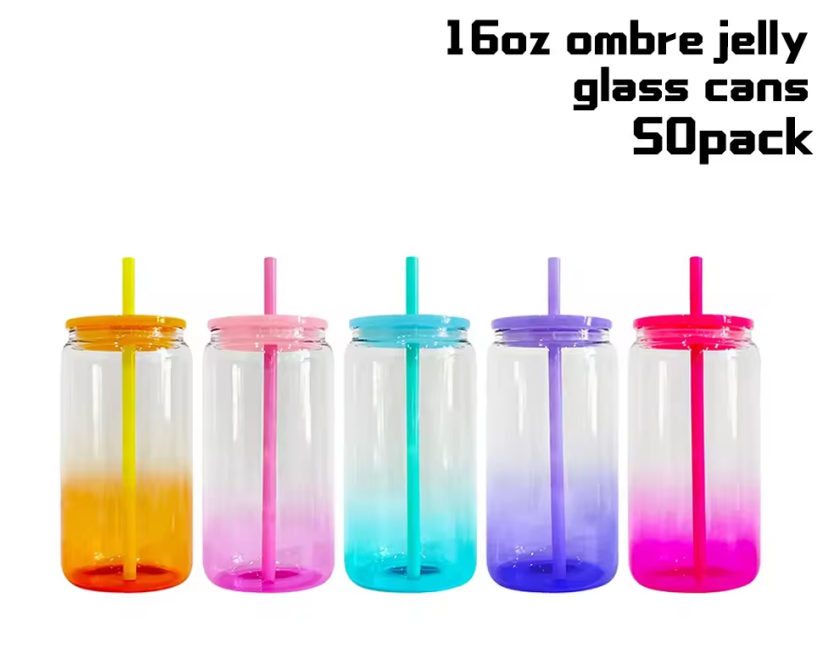 Zella 16oz ombre jelly glass cups mix colors US Warehouse