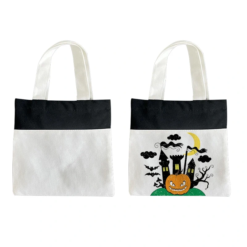 Custom Halloween Trick Treat Bag Sublimation Candy Polyester Halloween Tote Bags with Handle