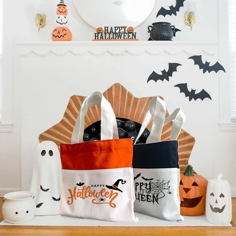 Custom Halloween Trick Treat Bag Sublimation Candy Polyester Halloween Tote Bags with Handle