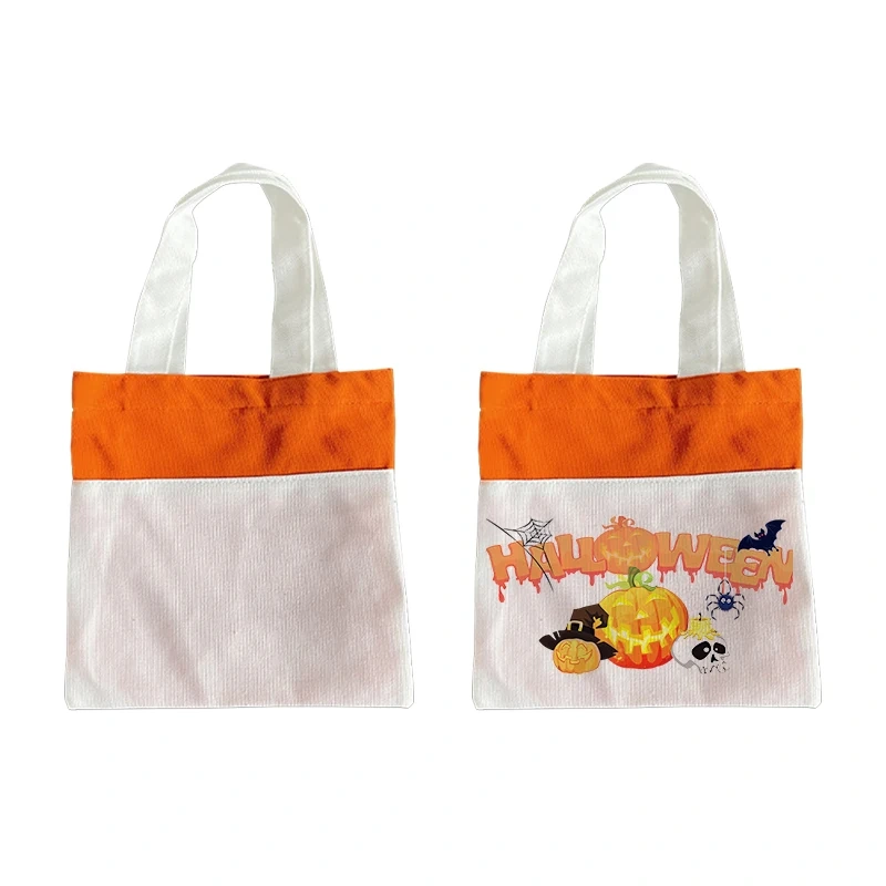 Custom Halloween Trick Treat Bag Sublimation Candy Polyester Halloween Tote Bags with Handle