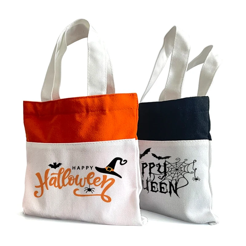 Custom Halloween Trick Treat Bag Sublimation Candy Polyester Halloween Tote Bags with Handle