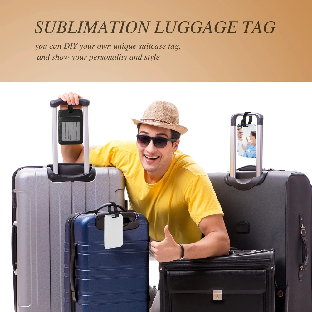 White Heat Transfer PU Leather Rectangle Sublimation Luggage Tags