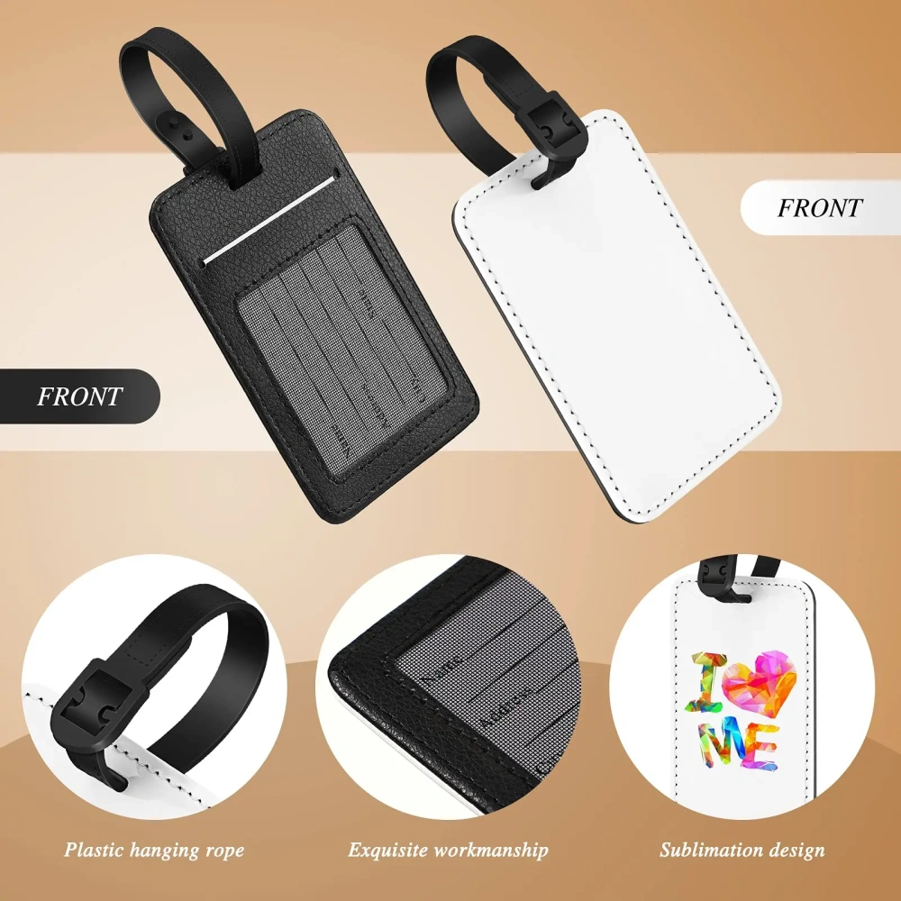 White Heat Transfer PU Leather Rectangle Sublimation Luggage Tags