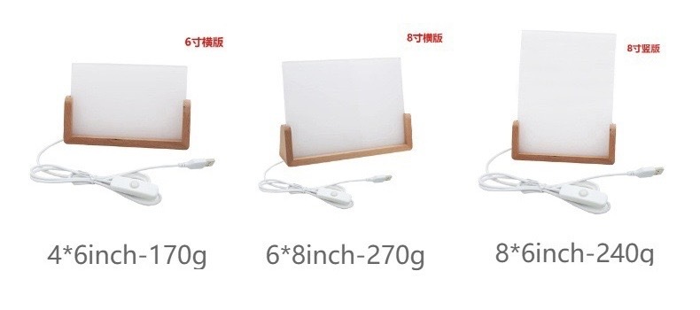 Sublimation Acrylic Photo Frames Blanks LED Night Lights Picture Frames with Warm Color Light Wood Base  Stand