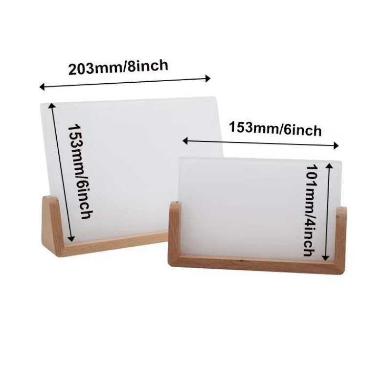 Sublimation Acrylic Photo Frames Blanks LED Night Lights Picture Frames with Warm Color Light Wood Base  Stand