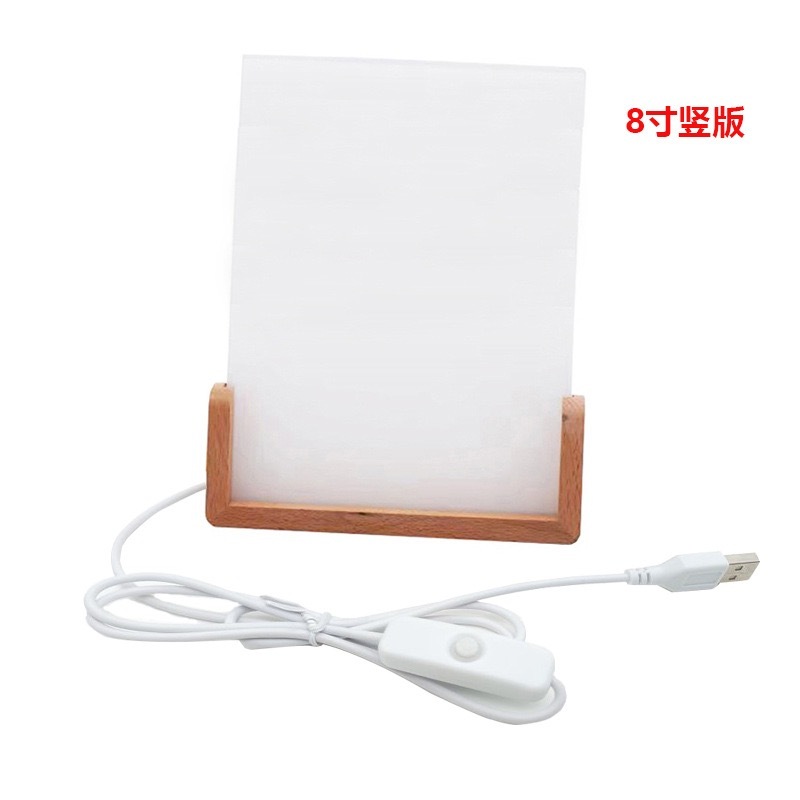 Sublimation Acrylic Photo Frames Blanks LED Night Lights Picture Frames with Warm Color Light Wood Base  Stand