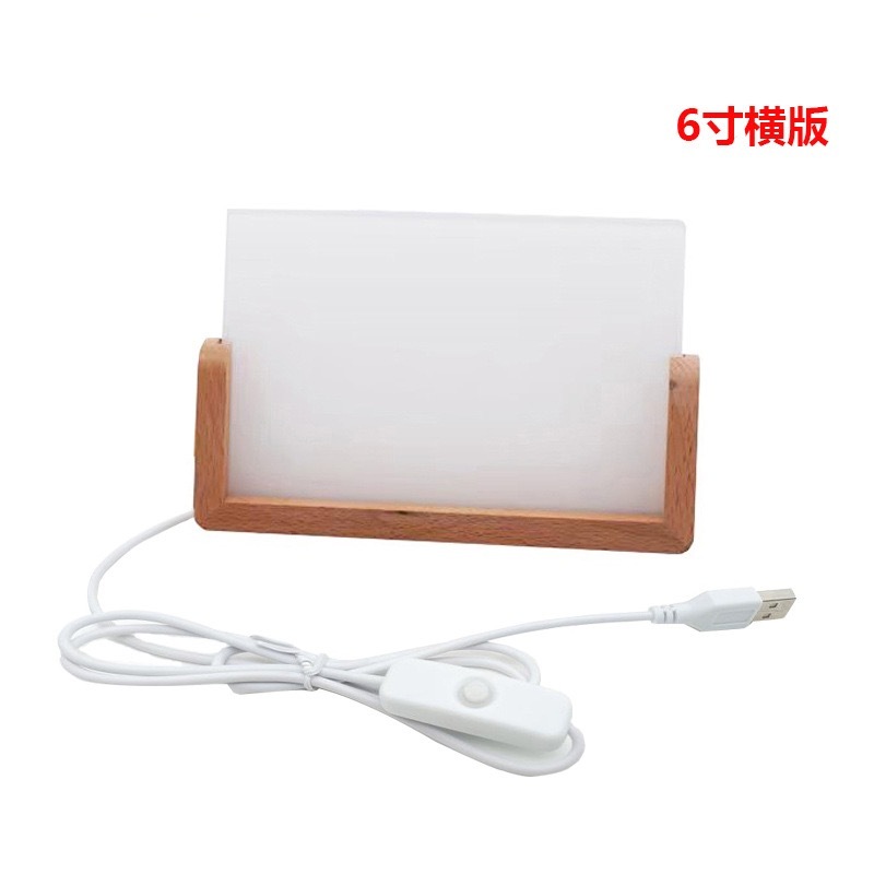 Sublimation Acrylic Photo Frames Blanks LED Night Lights Picture Frames with Warm Color Light Wood Base  Stand
